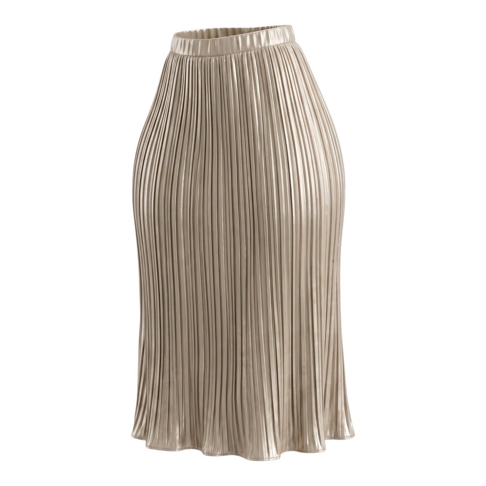 DKNY MSRP $99 - Metallic Pleated Maxi Skirt Champagne Gold Side Pockets XS - Picture 3 of 4